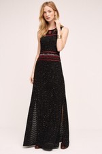 CECILIA PRADO Anthropologie Black Knit Embroidered Rowan Slit Maxi Dress M = 8