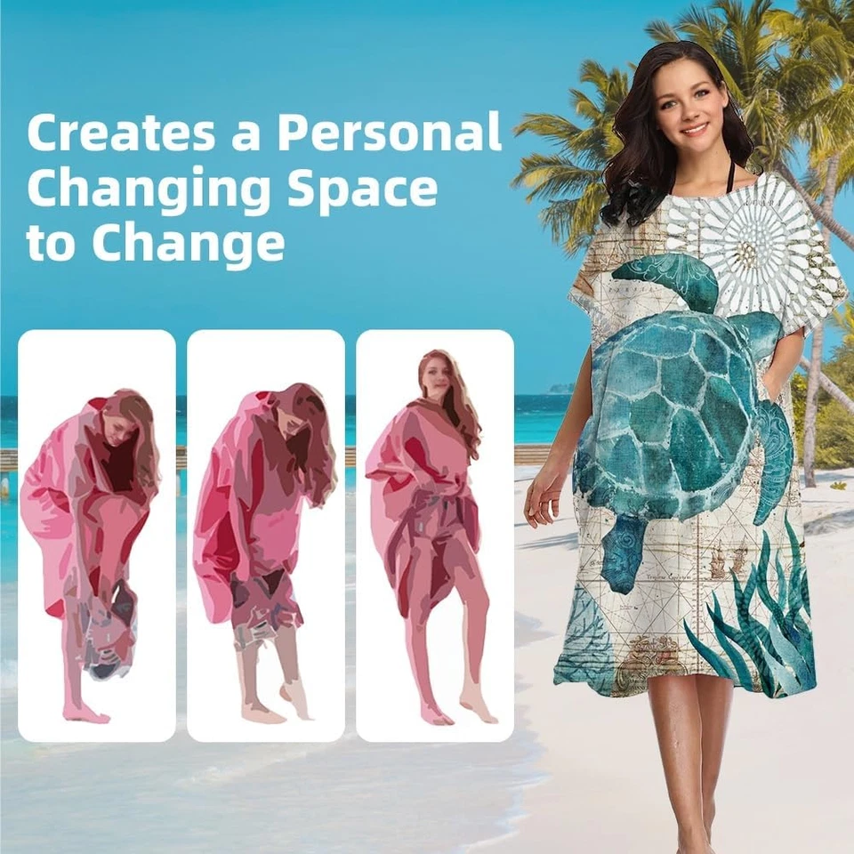 Badeponcho Mit Kapuze, Umziehhilfe Strand Drucken Surfponcho, Handtuch Poncho Au - Bild 4 von 4