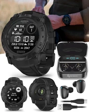 Garmin Instinct 3 Tactical Solar 50mm GPS Rugged Outdoor Smartwatch  BLK EarBuds