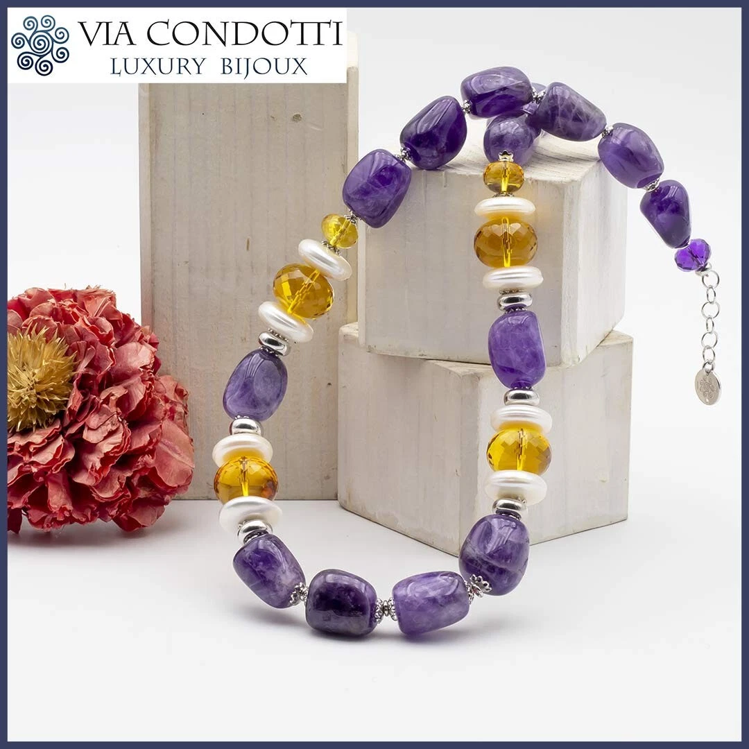 Collante En Argent Plaqué Avec Une Jolie Améthyste Violette - Bijou Pour Femme, Pierre Naturelle, Chaîne élégante