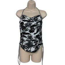 Old Navy Top Scrunch Halter Tankini Swim Top Medium Black White Floral Padded