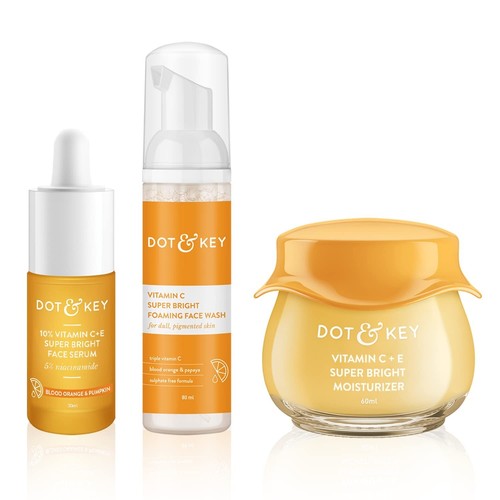 Dot & Key Vitamin C+E Skin Care Combo Facewash 80ml, Serum 30ml Moisturizer 60ml