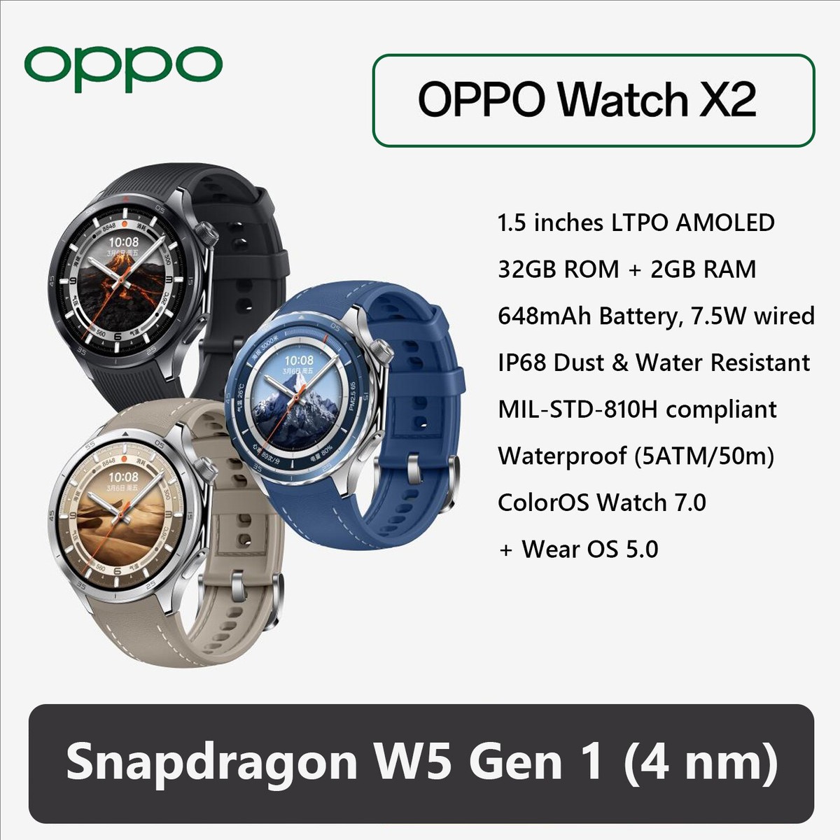 OPPO Watch X2 Snapdragon W5 Gen Sleep Detection LTPO
