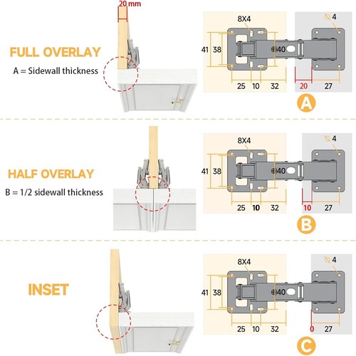 Cabinet Hinges, 2 Pcs 175 Degree Cabinet Door Hinges Soft Close with Screws Hidd - Foto 5 di 7
