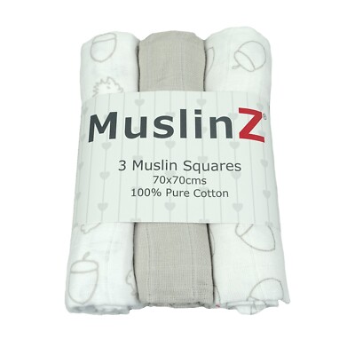 MusselinZ 3 Stück Baby Musselin Quadrate 70 cm 100% reine weiche Baumwolle - verschiedene Kombinationen