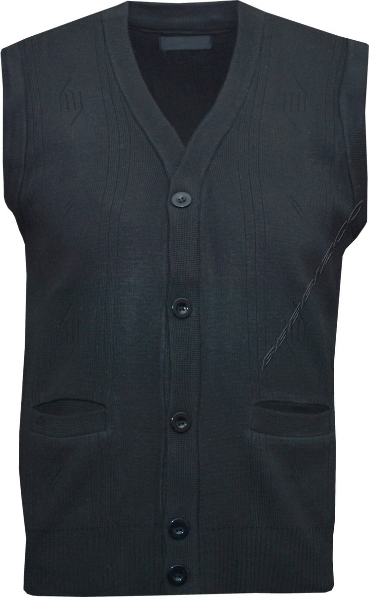 Mens V Neck Sleeveless Jumper Button Up Sweater Tank Top Cardigan