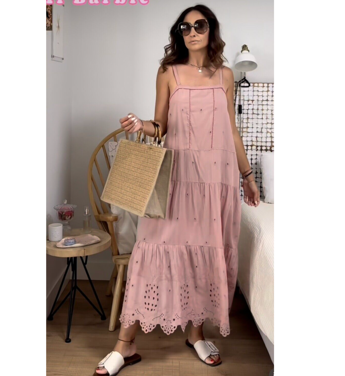 ZARA $89 OPENWORK EMBROIDERED DRESS PALE PINK - REF 5107/060