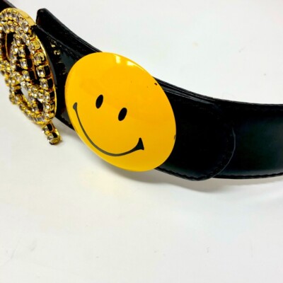 Moschino by Redwall Black Leather Belt Peace | eBay display picture 3