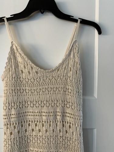 New Freshman 1996 Cream Striped Crochet Knit Fitted Midi Dress Size S - Picture 2 of 10