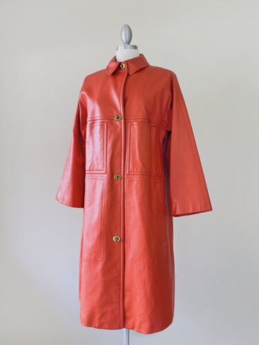 Vintage Bonnie Cashin For Sills Orange Leather Coat - Afbeelding 1 van 8