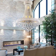 23.6" Luxury Crystal Chandelier Chrome Empire Pendant Lamp Crystal Ceiling Light