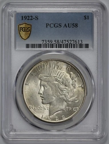 1922-S Peace Silver $1 Dollar PCGS AU 58