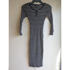 Derek Heart Women's Black & White Striped Knitted Long Sleeve Sweater Dress Sz M