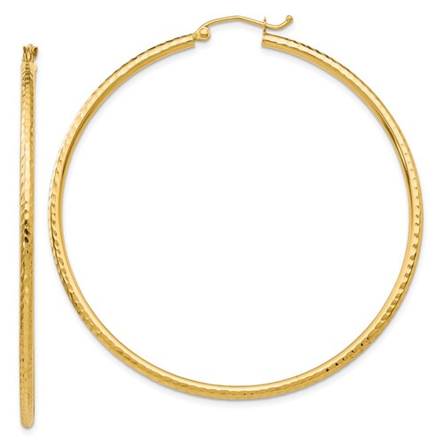 14k Yellow Gold Diamond-cut 2mm Round Tube Hoop Earrings Perfect Gift for Her - Picture 1 of 4
