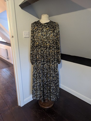 Zara Chiffon Black Metallic Thread Boho Tiered Floaty Midi Maxi Dress Large VGC - Picture 2 of 15