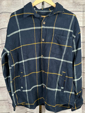 Goodfellow Co Men s Heavyweight Flannel Shacket Navy Plaid Button Up L