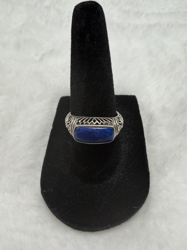 Vintage 925 Sterling Silver Thialand Lapis Lazuli Ring Size 7 Blue Cabochon