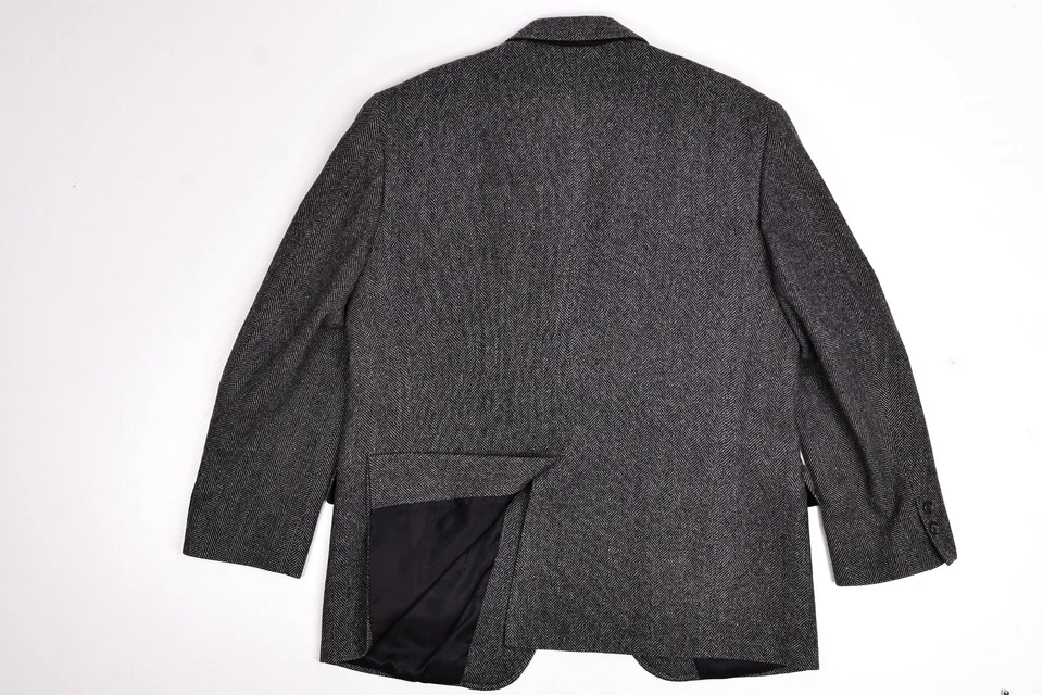 复古 Brooks Brothers 羊毛粗花呢人字形灰色西装外套 42S — 第 3/4 张图片