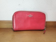Coach Pebbled Red Leather Zip Around Accordion Wallet 3 Zipper Compartments