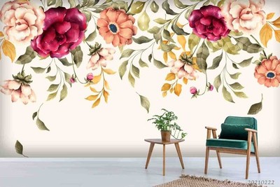 3D Flower Flora Watercolor Wall Murals Wallpaper Murals Wall Sticker 3