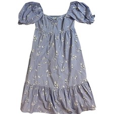 Abercrombie Fitch Blue Floral Puff Sleeve Smocked Maxi Dress Womens Size L