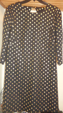 TALBOTS PETITE BLACK GOLD POLKA DOT 3/4 SLEEVE STRETCH DRESS NWT SZ 16P