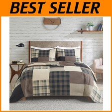 Plaid Tan Quilt Set - 3 Piece Lightweight Bedding Ensemble