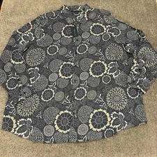 Perry Ellis Shirt Mens 4XL Blue Linen Floral Button Front Untucked 4X NEW $99