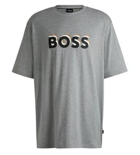 HUGO BOSS Men’s Big & Tall Cotton Layered Effect Logo T-Shirt, Grey Heather