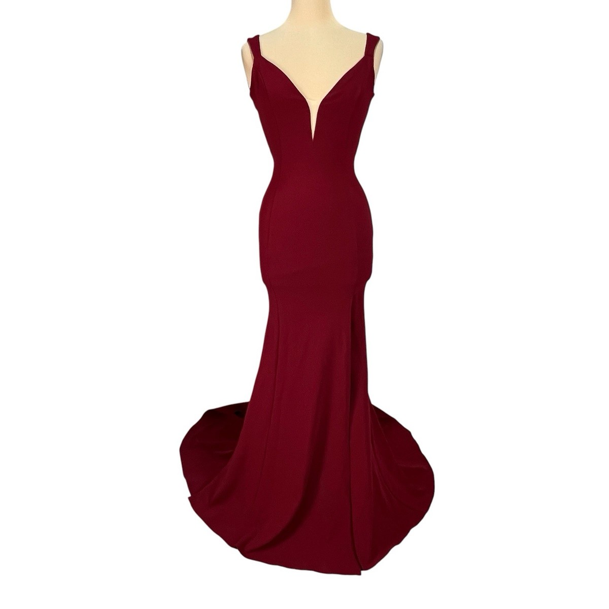 Alamour the Label Reina Burgundy Gown XS NWT $399 Deep V Open Back Formal  Prom | eBay
