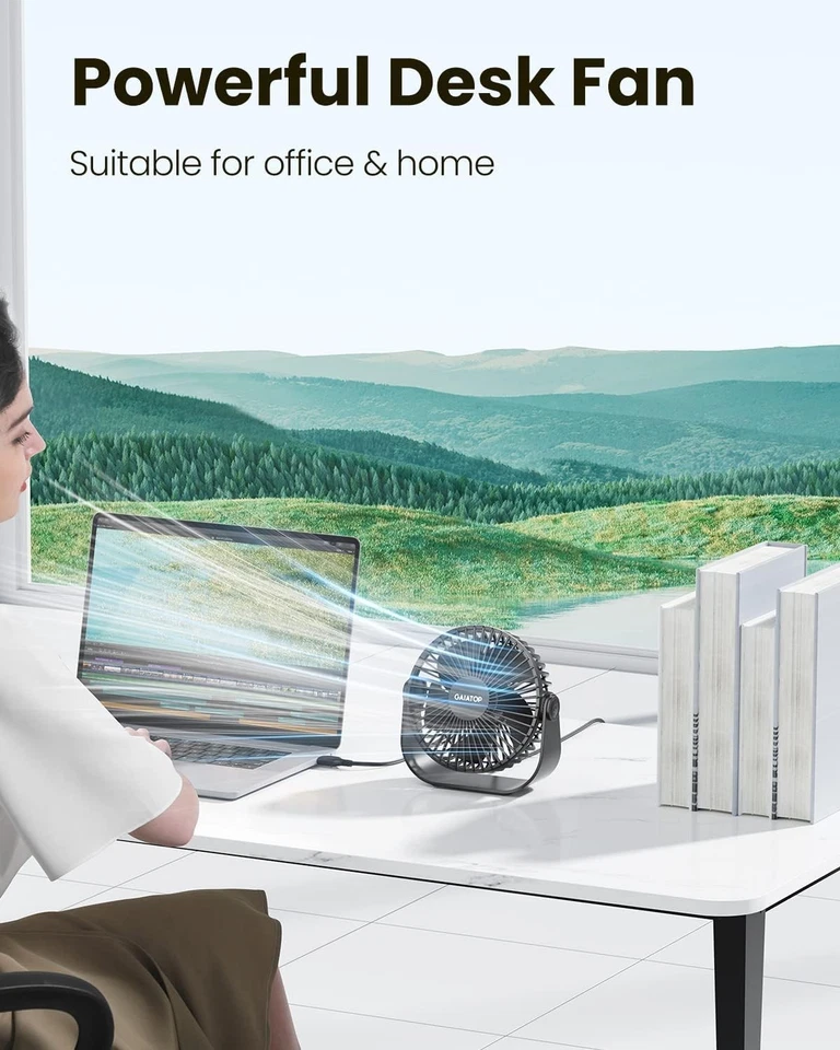 USB Desk Fan, 3 Speeds with Strong Airflow, 5.5 Inch Quiet Small Portable Table - Image 4 of 4