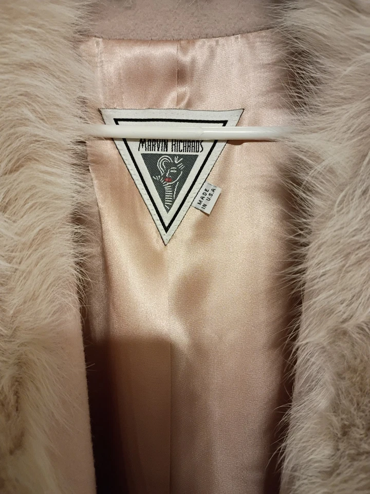 *Excelente estado* Gabardina larga Marvin Richards marfil con cuello de piel Foto 2 de 3