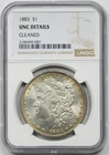 1883 $1 NGC UNC Details Cleaned Multi Color Toning Reverse Morgan Silver Dollar