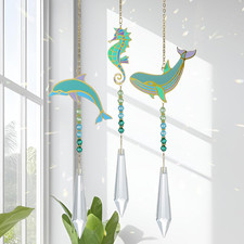 3Pcs Blue Crystal Suncatchers for Window Hanging Garden Sun Catchers with Crysta