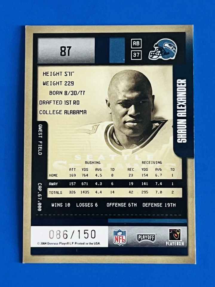 2004 Contenders Shaun Alexander Gold Foil Playoff Ticket Card #87; #d /150 - Image 2 of 2