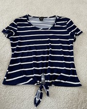 Rue 21 Navy Striped Tie Knot Hem Cap Sleeve Tee Juniors Size XL USA Made