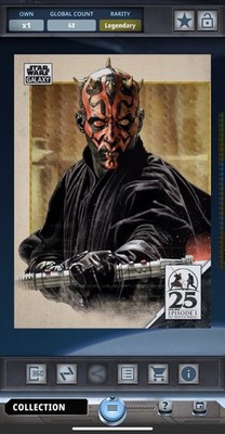 Topps Digital Star Wars Card Trader Legendary Darth Maul Chrome Galaxy 75cc!!