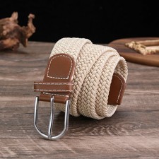 Men Women Canvas Elastic Fabric Woven Casual Stretch Braided Belt beige