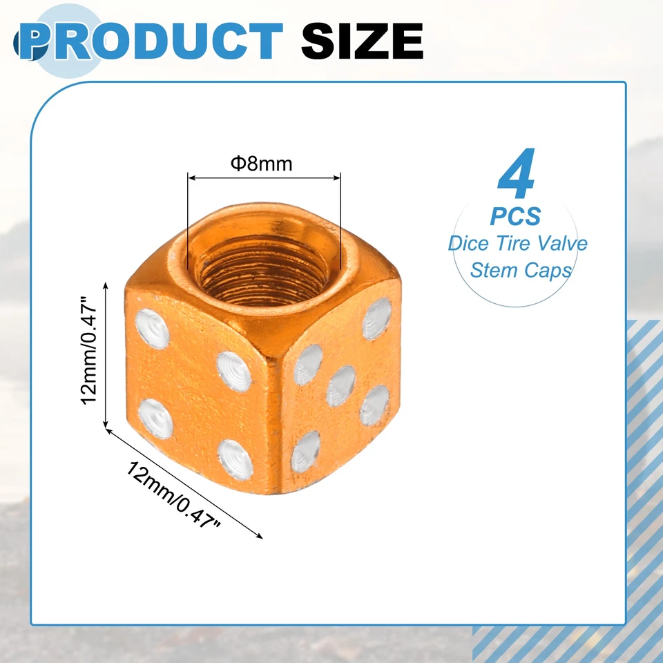 Dice Tire Valve Stem Caps, 4PCS Universal Tire Valve Stem Covers, Orange Yellow Foto 2 de 4