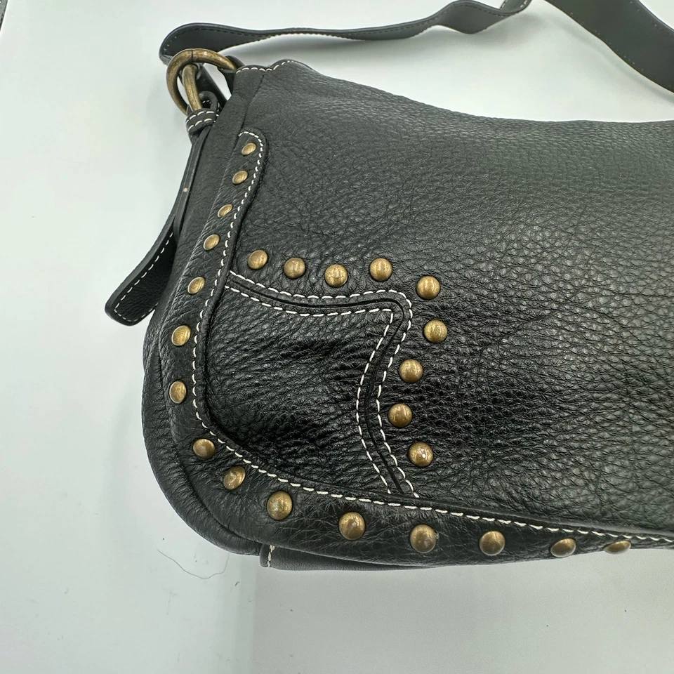 Maxx New York Black Pebble Leather Satchel Handbag Studded Goth Y2K Officecore - Image 2 of 4