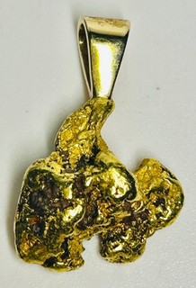 22K Alaska Gold Nugget Custom Pendant 14K 6mm Bail 6.929 Grams 1" Long