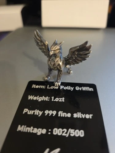 AB CUSTOMS :Low Polly Griffin  1oz Silver Statue COA #2!!!