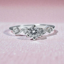 10K White Gold Fairytale 1/3ct Diamond Ring-Size 5 Twist Scroll Engagement Ring