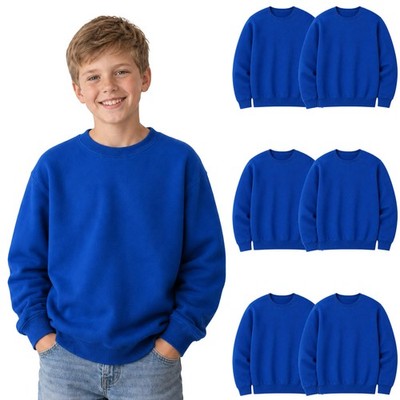 6 Pack Kids Crewneck Sweatshirts Bulk Youth Fleece Pullover Boys Girls