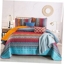 Boho Quilt California King Size and Blue Bohemian Cal King 106"x96" Orange