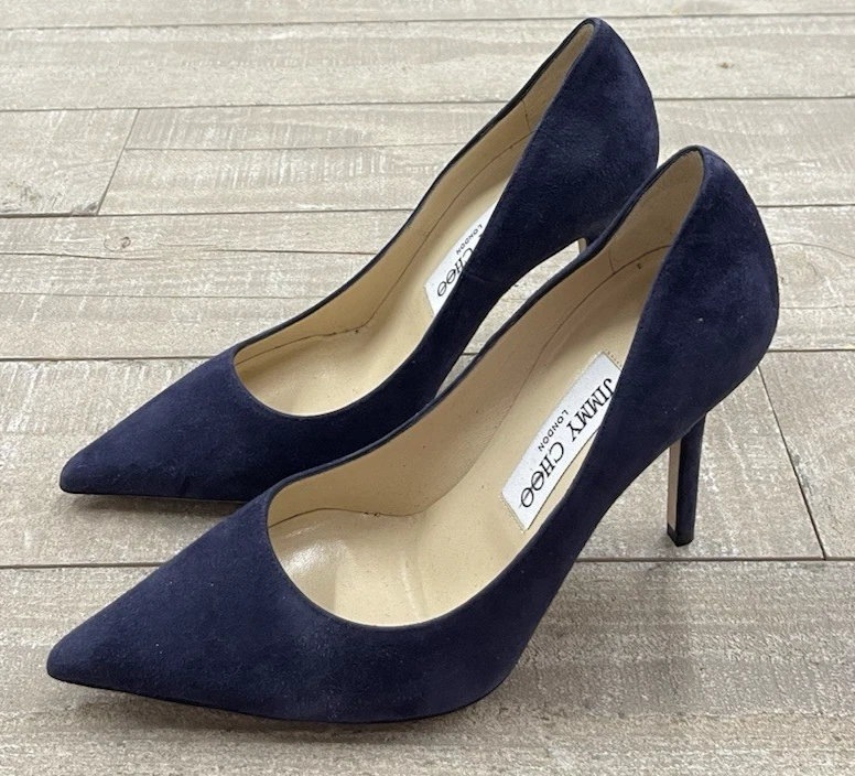 New Jimmy Choo Romy 85mm Suede Pump Heels In Navy Size: 35.5 (US 5.5) - Image 4 of 4