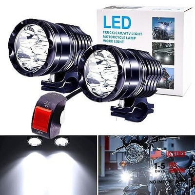 Motorcycle Led Driving Lights, 2x High/Low/Strobe Bicycle Dirt Bike white
