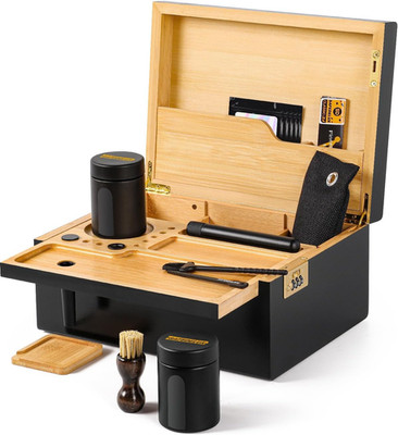 Premium Large Bamboo Storage Box with Removable Tray - Smell Proof Storage with
