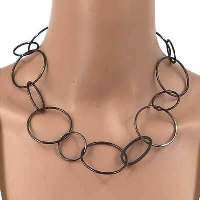 Express Chunky Necklace Geometric Links Adjustable Length Dark Gray