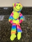 Tie Dye Rainbow Monkey Plush Hook Loop Hands Long Arms Hugging 14"